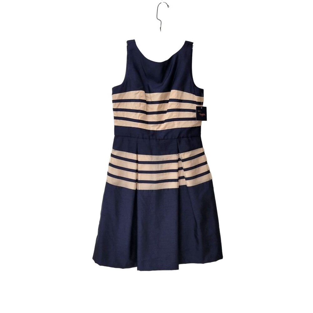 Taylor Sleeveless Silk Fit and Flare Navy Dress Style # 5238M Women's Size 10 NW